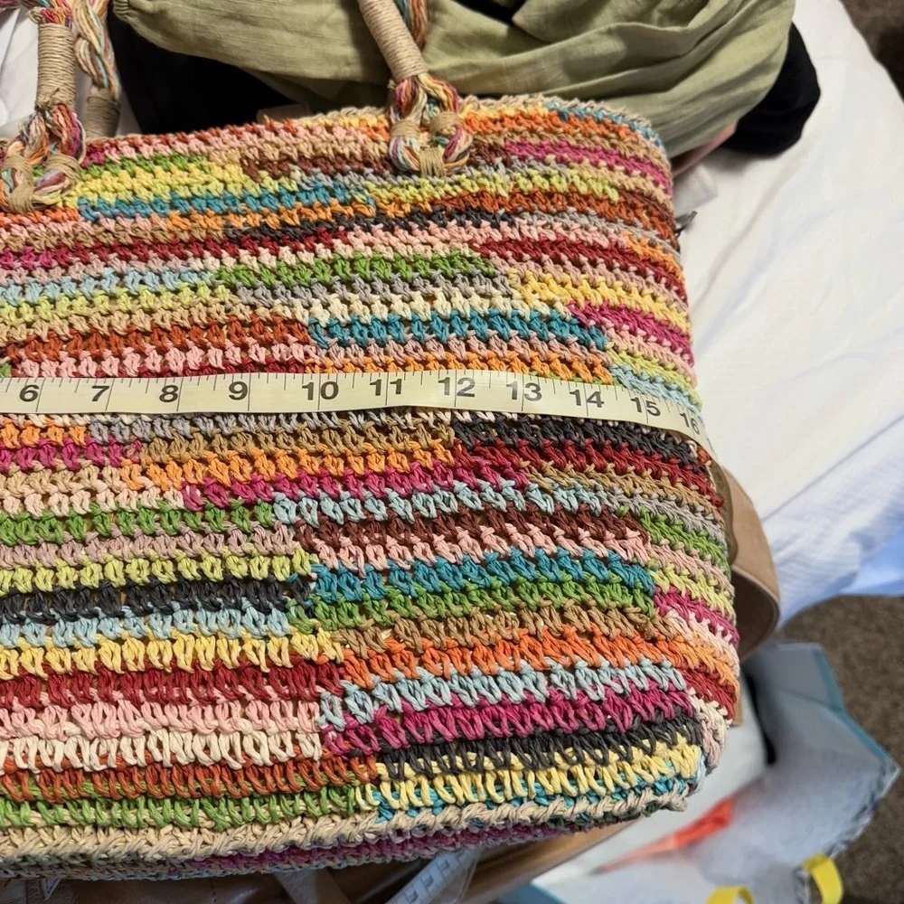 Paper Rope Yarn chochet shoulder bag tote multi color